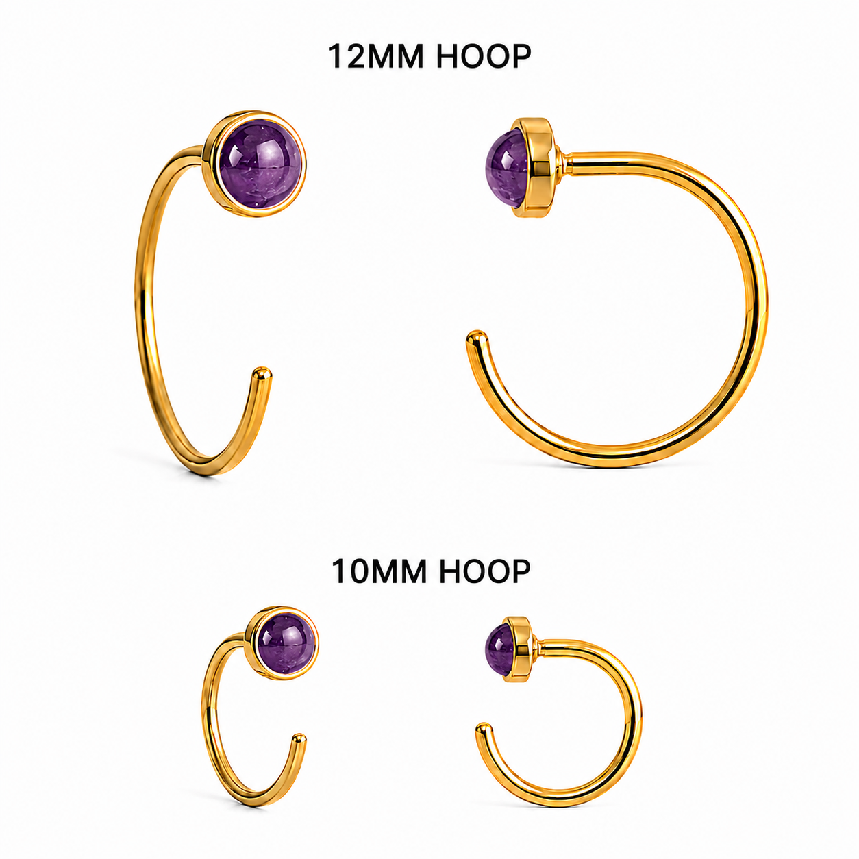 Gold-Filled Amethyst Half Hoop Earrings