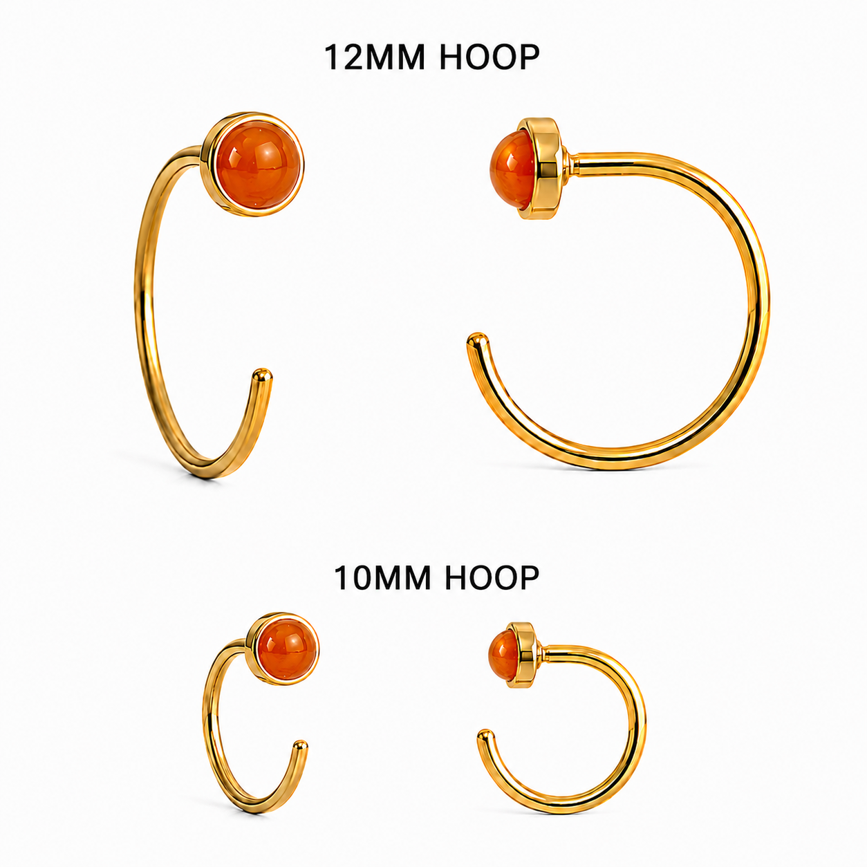 Gold-Filled Orange Carnelian Half Hoop Earrings