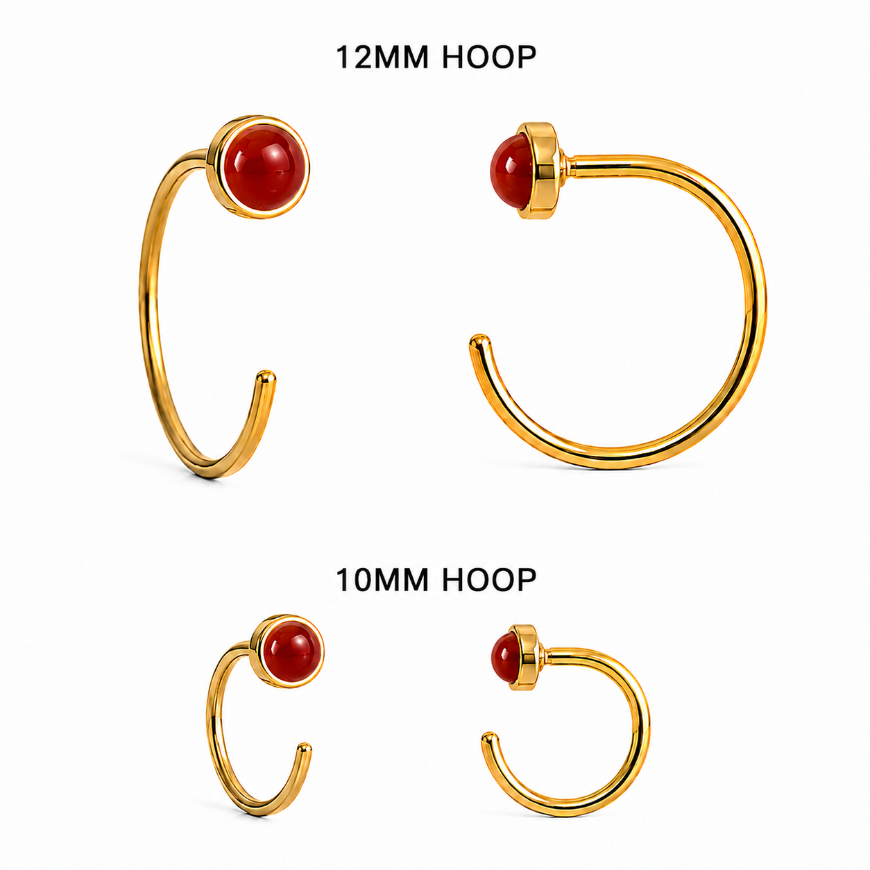 Gold-Filled Red Carnelian Half Hoop Earrings