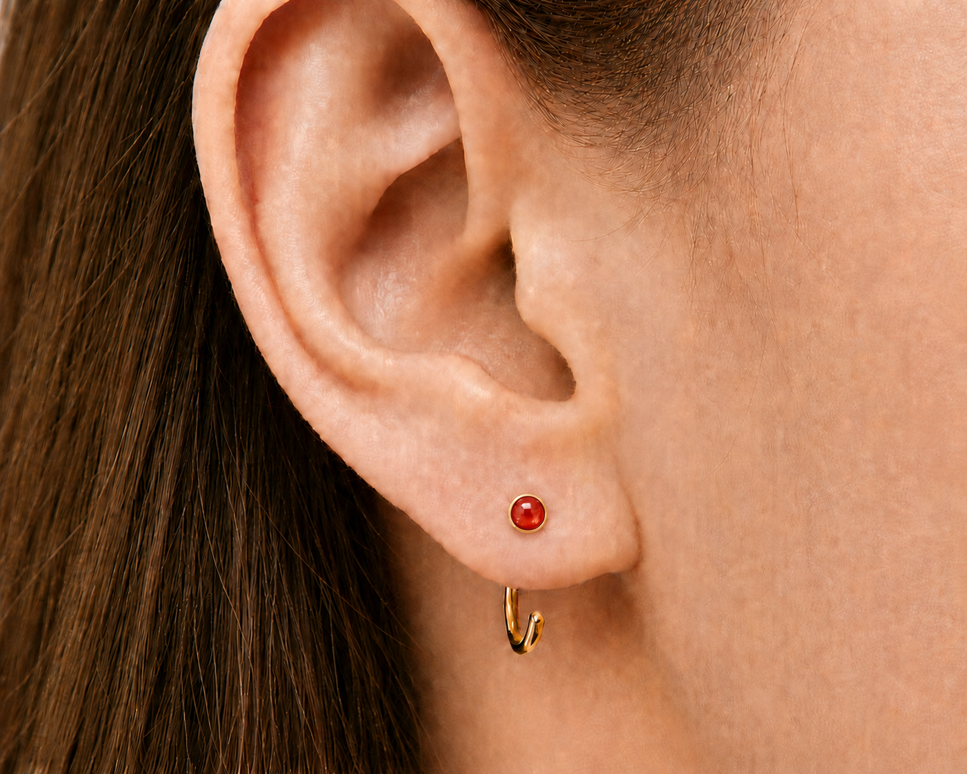 Gold-Filled Red Carnelian Half Hoop Earrings