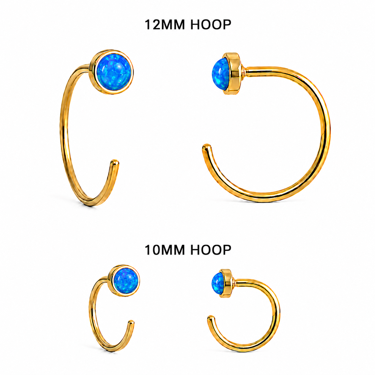 Gold-Filled Blue Opal Half Hoop Earrings