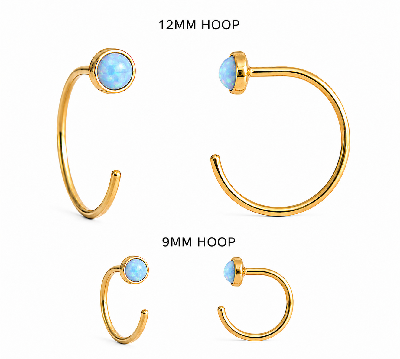 Gold-Filled Light Blue Opal Half Hoop Earrings