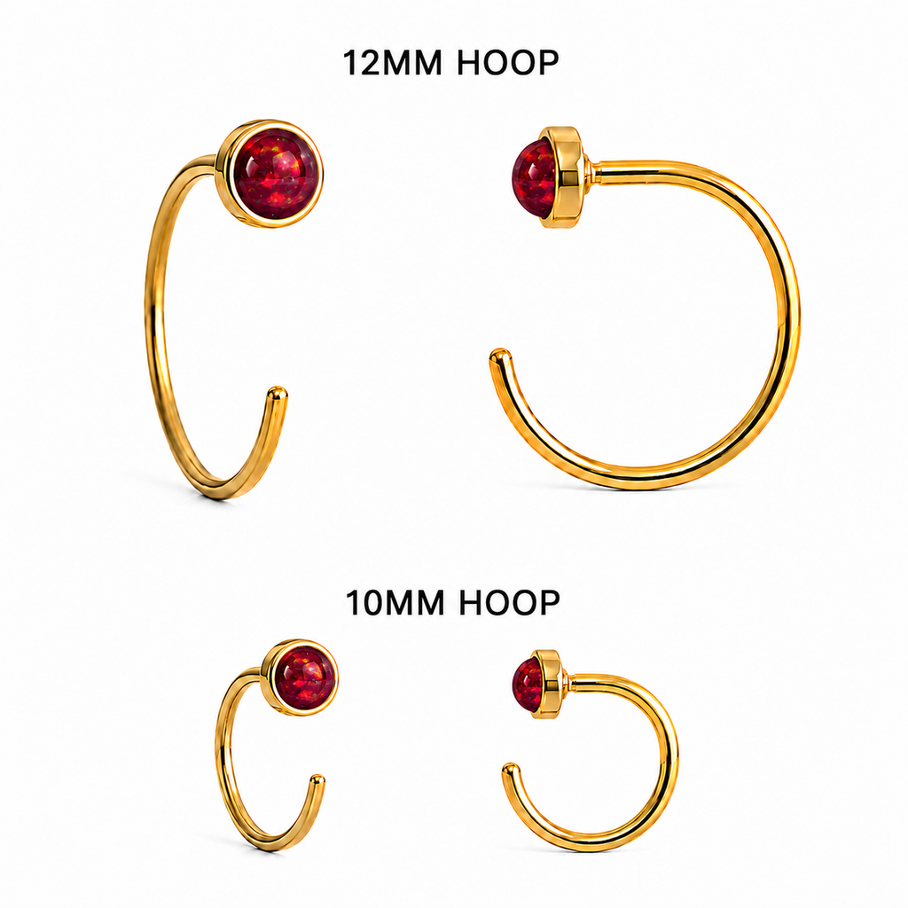 Gold-Filled Red Opal Half Hoop Earrings