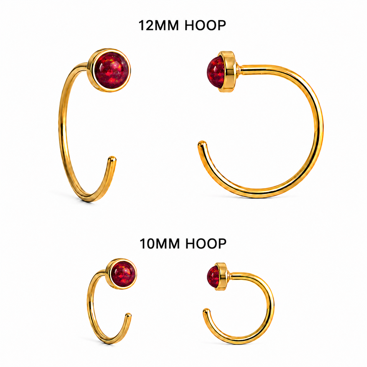 Gold-Filled Red Opal Half Hoop Earrings
