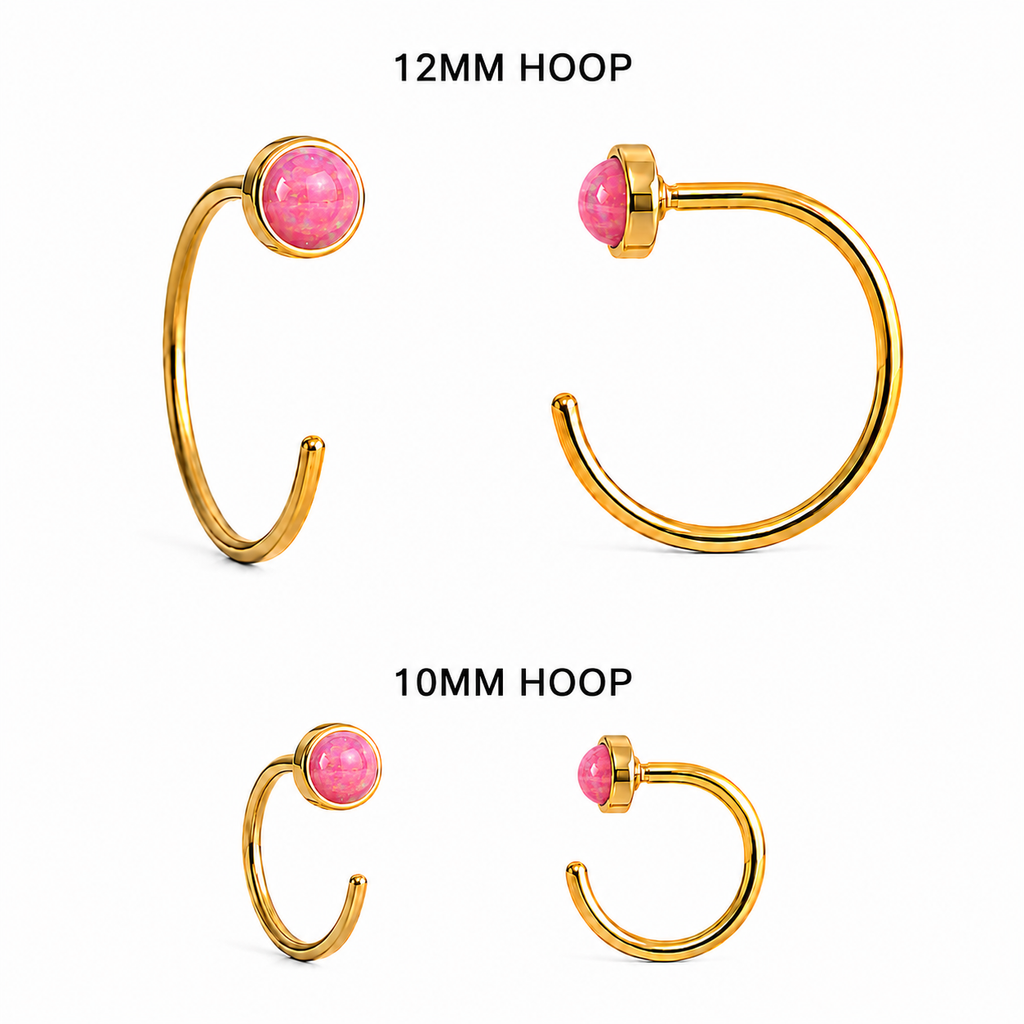 Gold-Filled Pink Opal Half Hoop Earrings