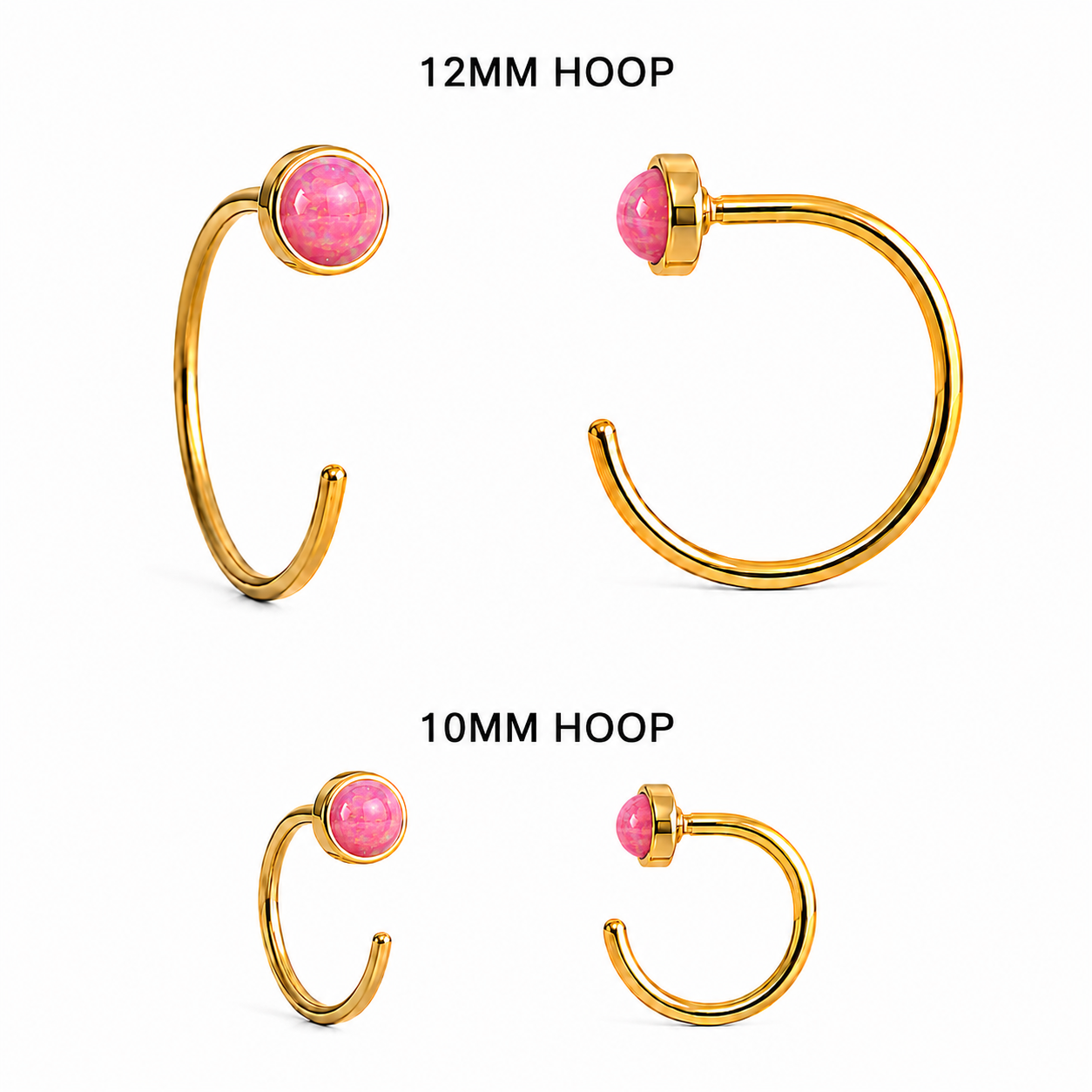 Gold-Filled Pink Opal Half Hoop Earrings