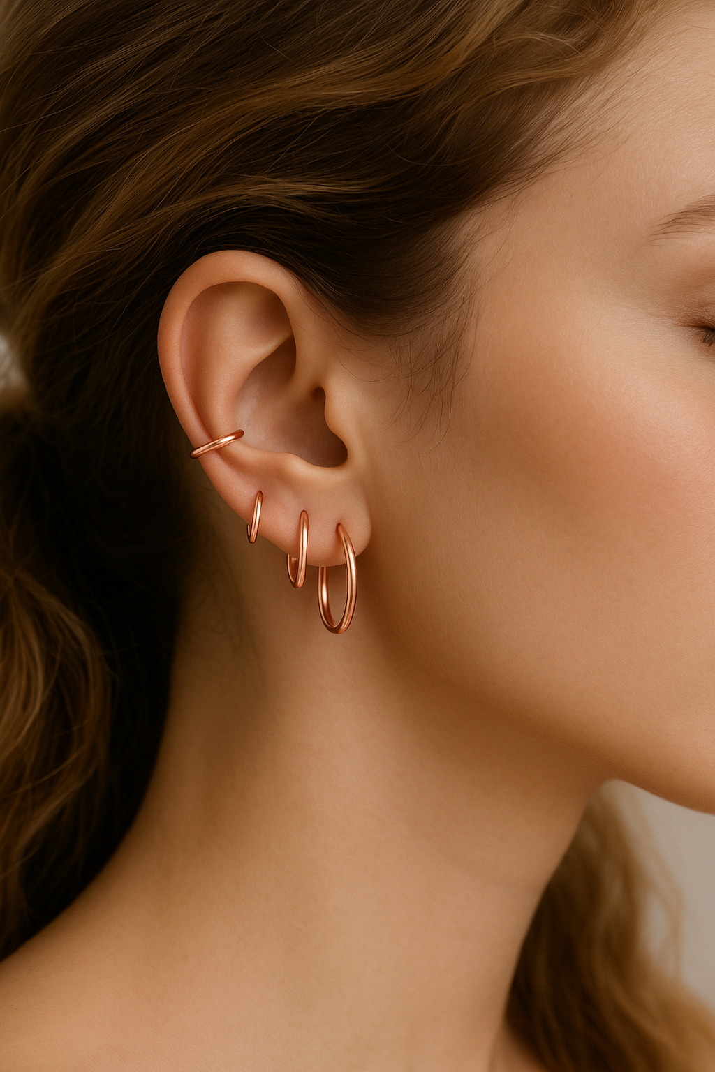 22 GA Rose Gold-Filled 2-Pair Hoop Earrings Set (6mm & 7mm)