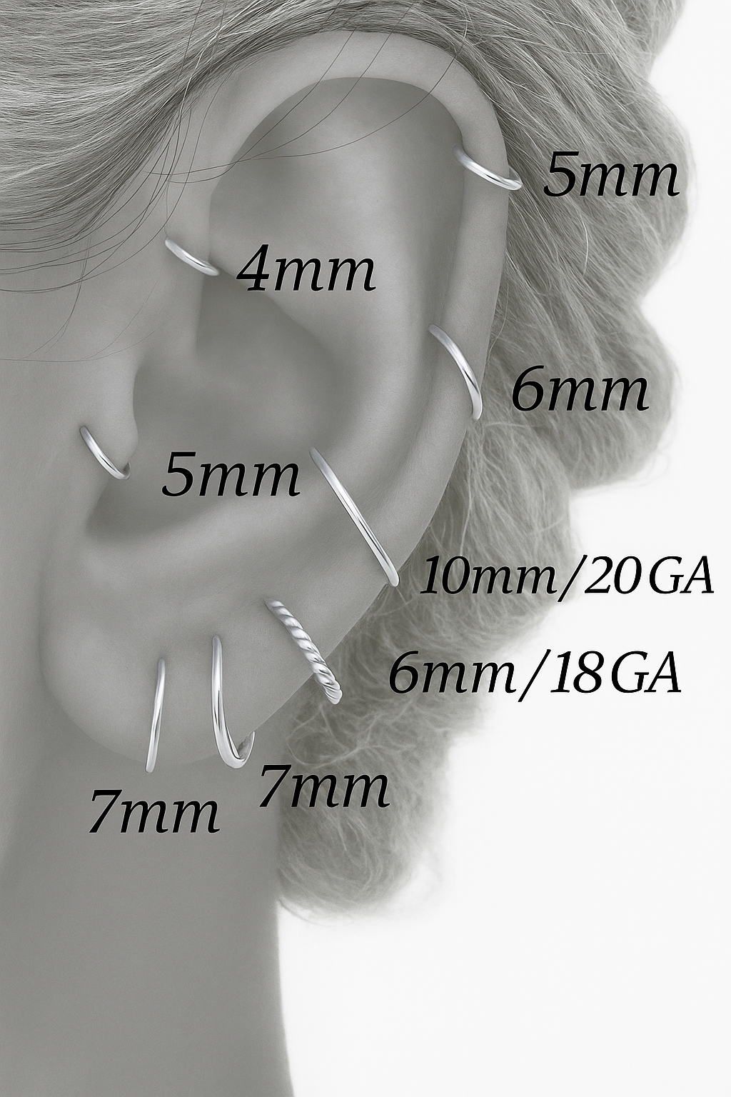 22 GA Gold-Filled Mismatched Single Open Hoops Earrings Set (6mm & 7mm)