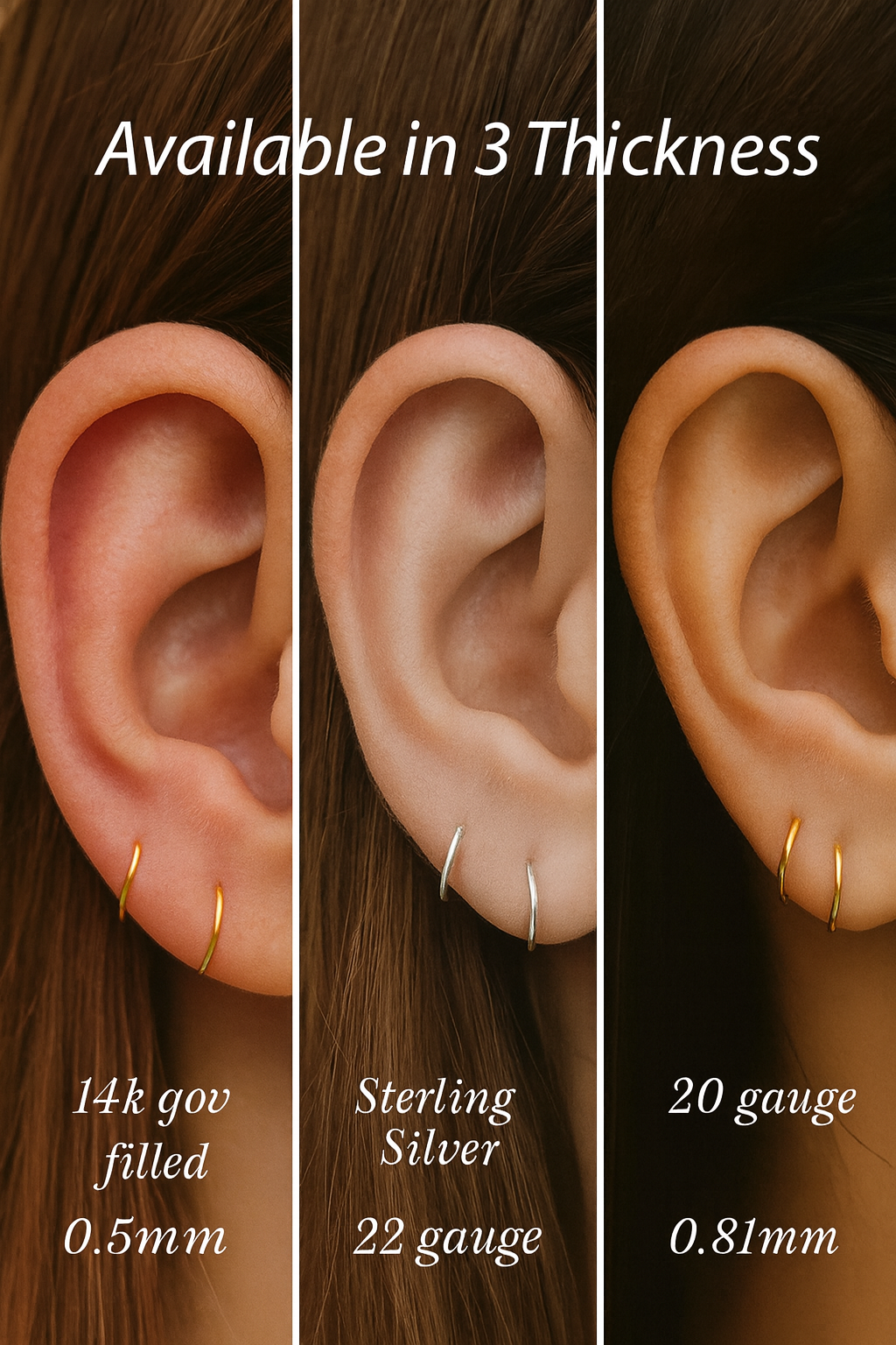 20 GA Sterling Silver Mismatched Hoop Earrings Set (6mm, 7mm & 8mm)