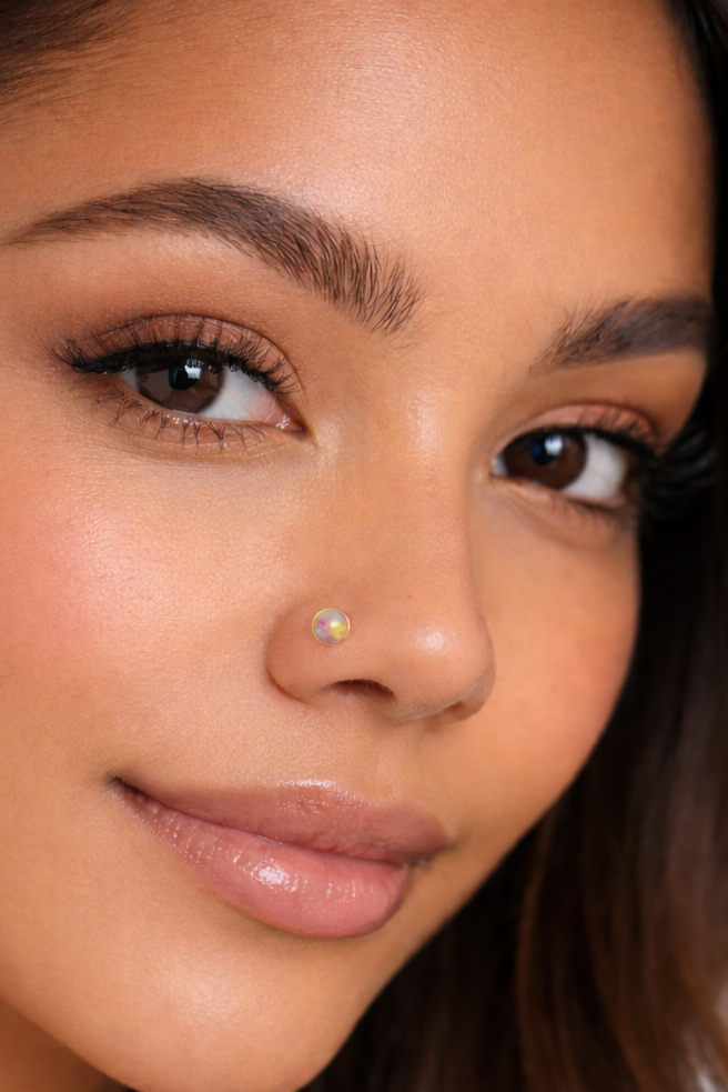 Solid Gold Opal Nose Screw Stud – Left Side