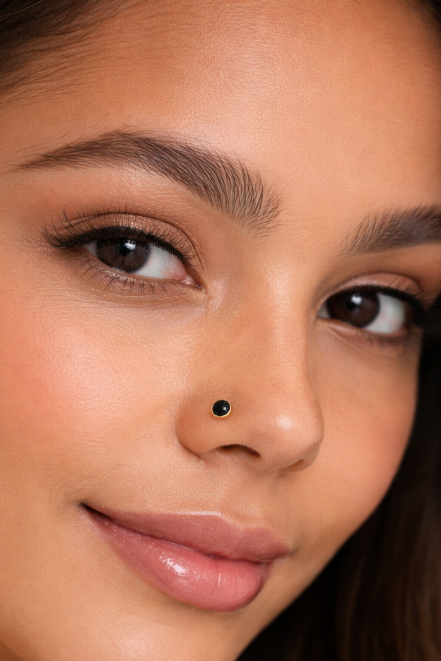 14K Solid Gold Black Spinel Nose Screw Stud
