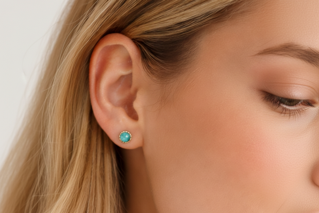 14k Gold Filled Turquoise Stud Earrings, 4 mm