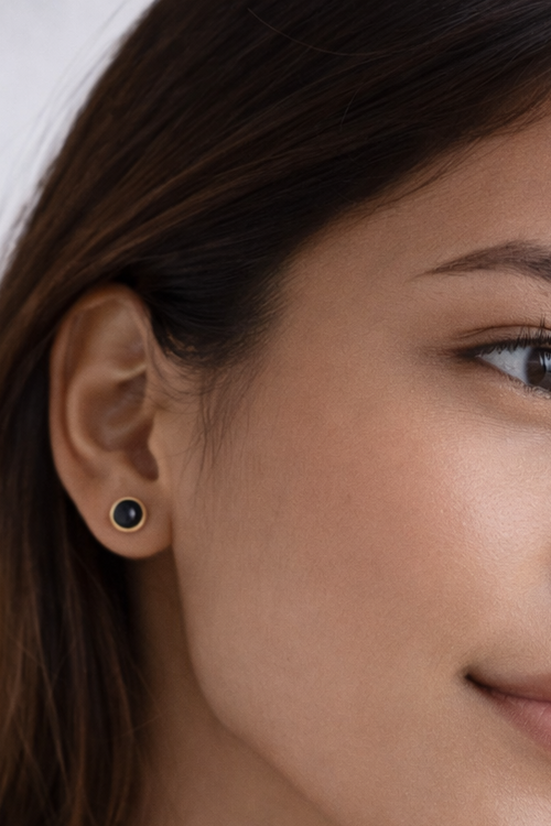 Gold-Filled Black Onyx Stud Earrings