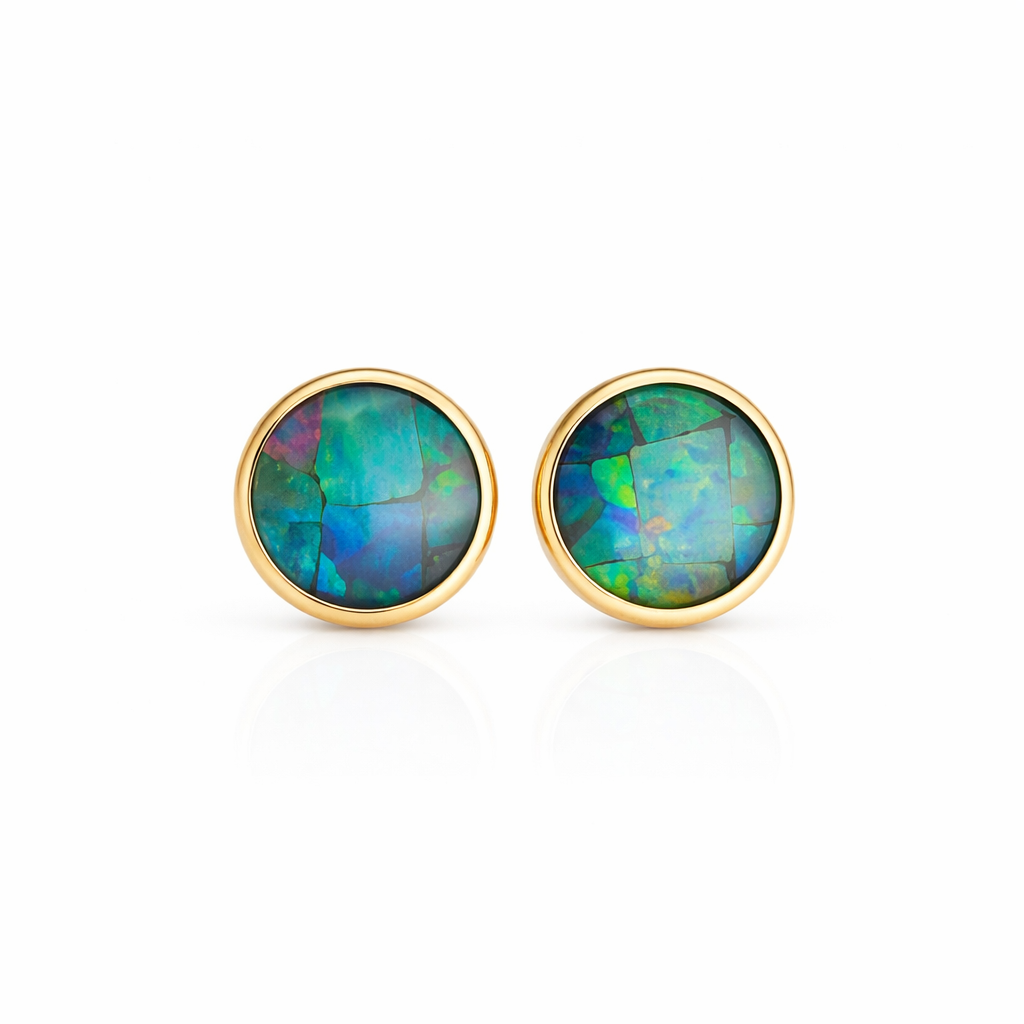 Solid Gold Green Opal Stud Earrings (6mm)