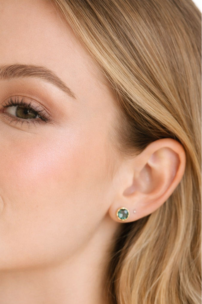 Solid Gold Swiss Topaz Stud Earrings (4mm)