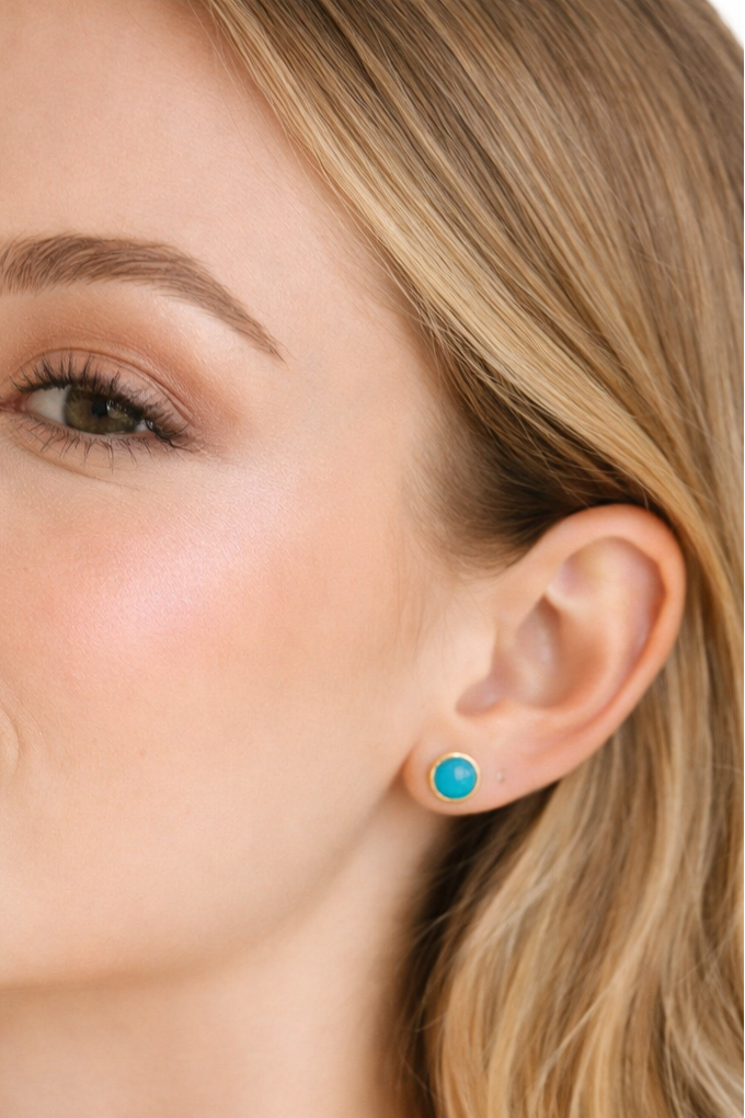 Solid Gold Sleeping Beauty Turquoise Stud Earrings (4mm)