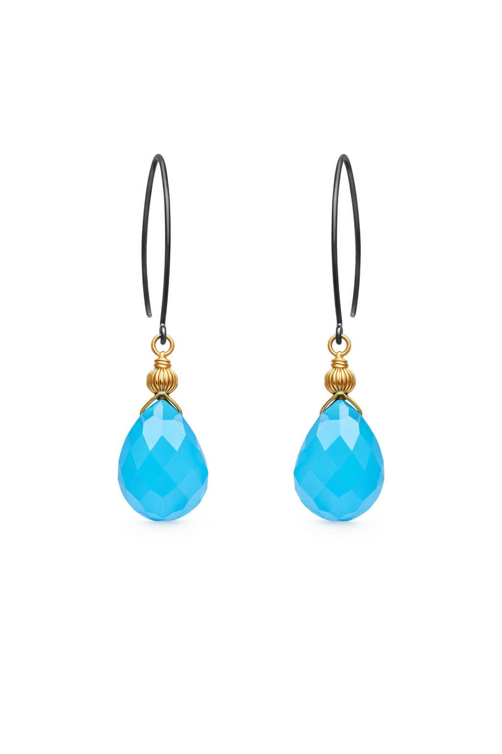 Gold-Filled Aqua Chalcedony Wire Drop Earrings