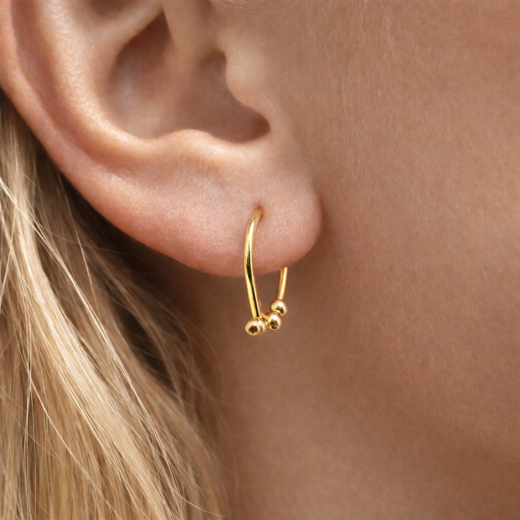 20 GA Gold-Filled Teardrop with 3 Gold Beads Hoop Earrings
