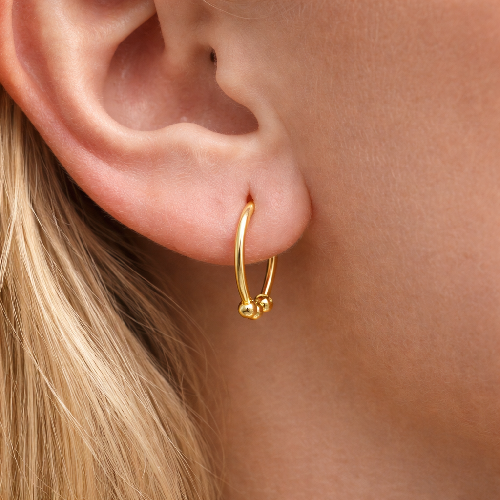 20 GA Gold-Filled Teardrop with Gold Bead Hoop Earrings