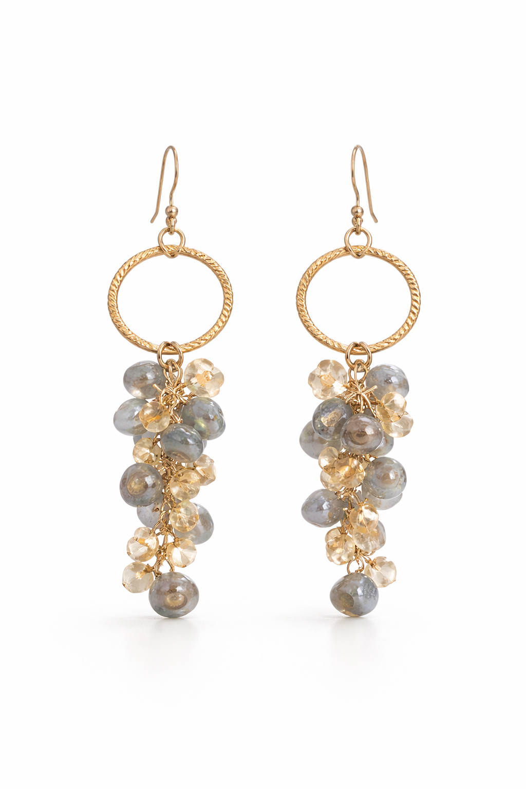 Gold Labradorite and Citrine Earrings