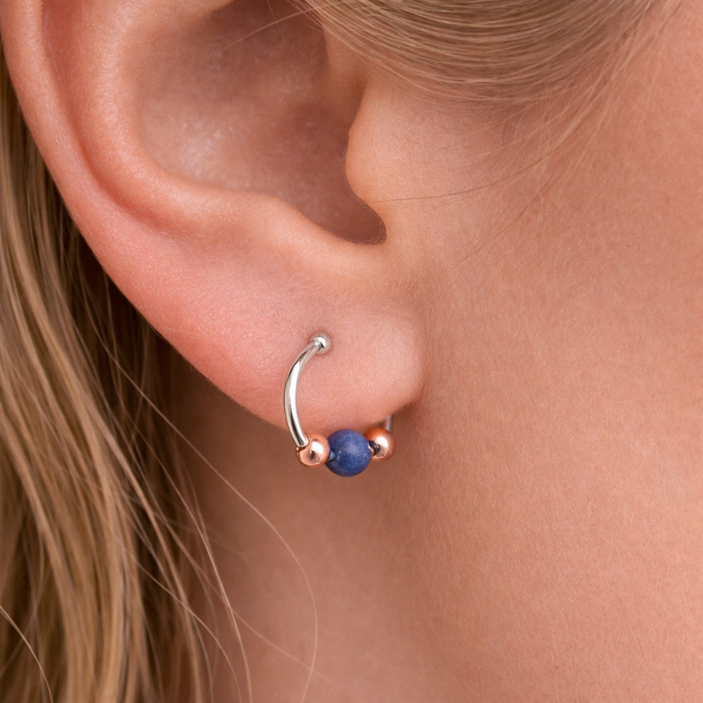 22 GA Sterling Silver with Lapis Lazuli Extra Thin Hoop Earrings
