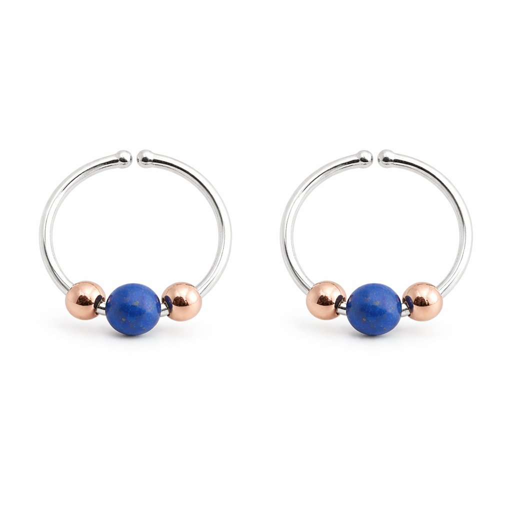 22 GA Sterling Silver with Lapis Lazuli Extra Thin Hoop Earrings