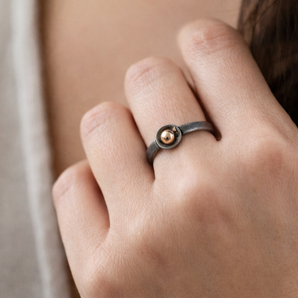 Sterling Silver Rose Gold Dot Ring