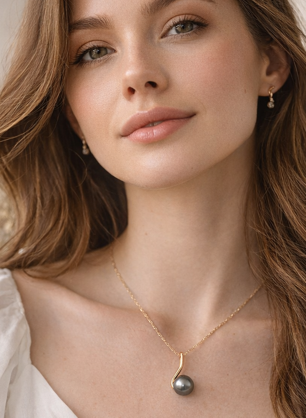 14K Solid Gold Tahitian Pearl Necklace
