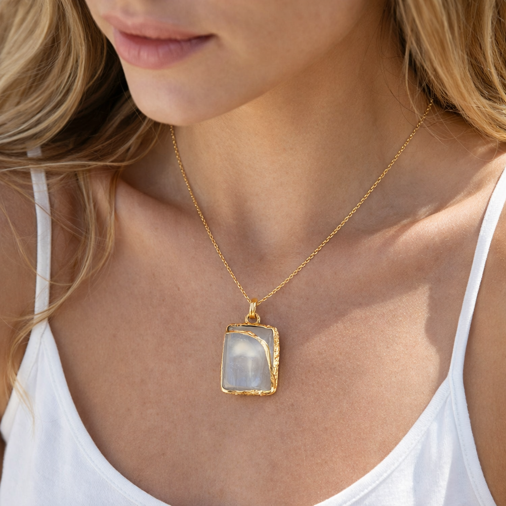 24k Gold Moonstone Pendant Necklace