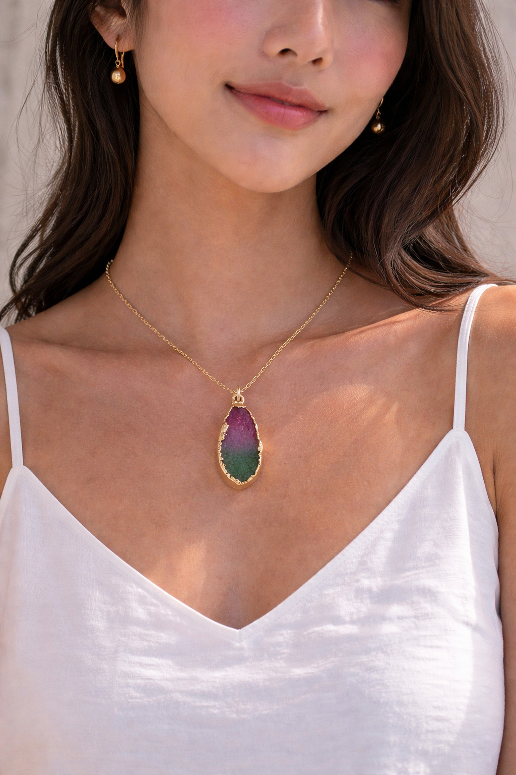 Multicolor Druzy Lariat Necklace