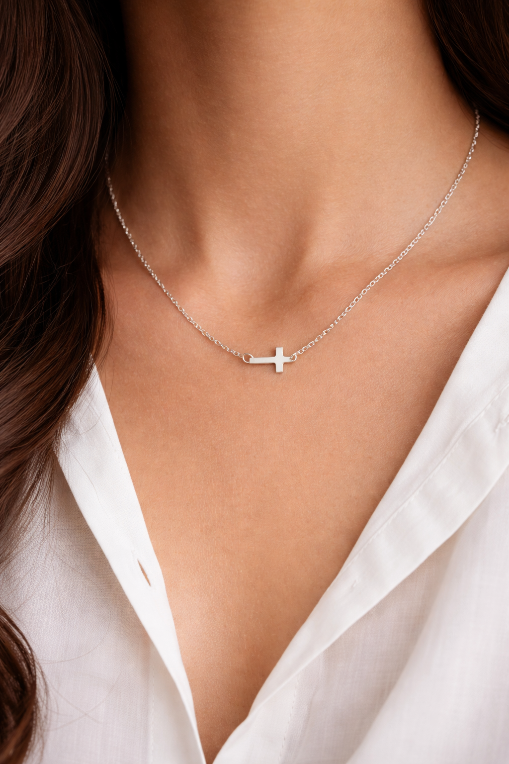 Sterling Silver Sideways Cross Necklace