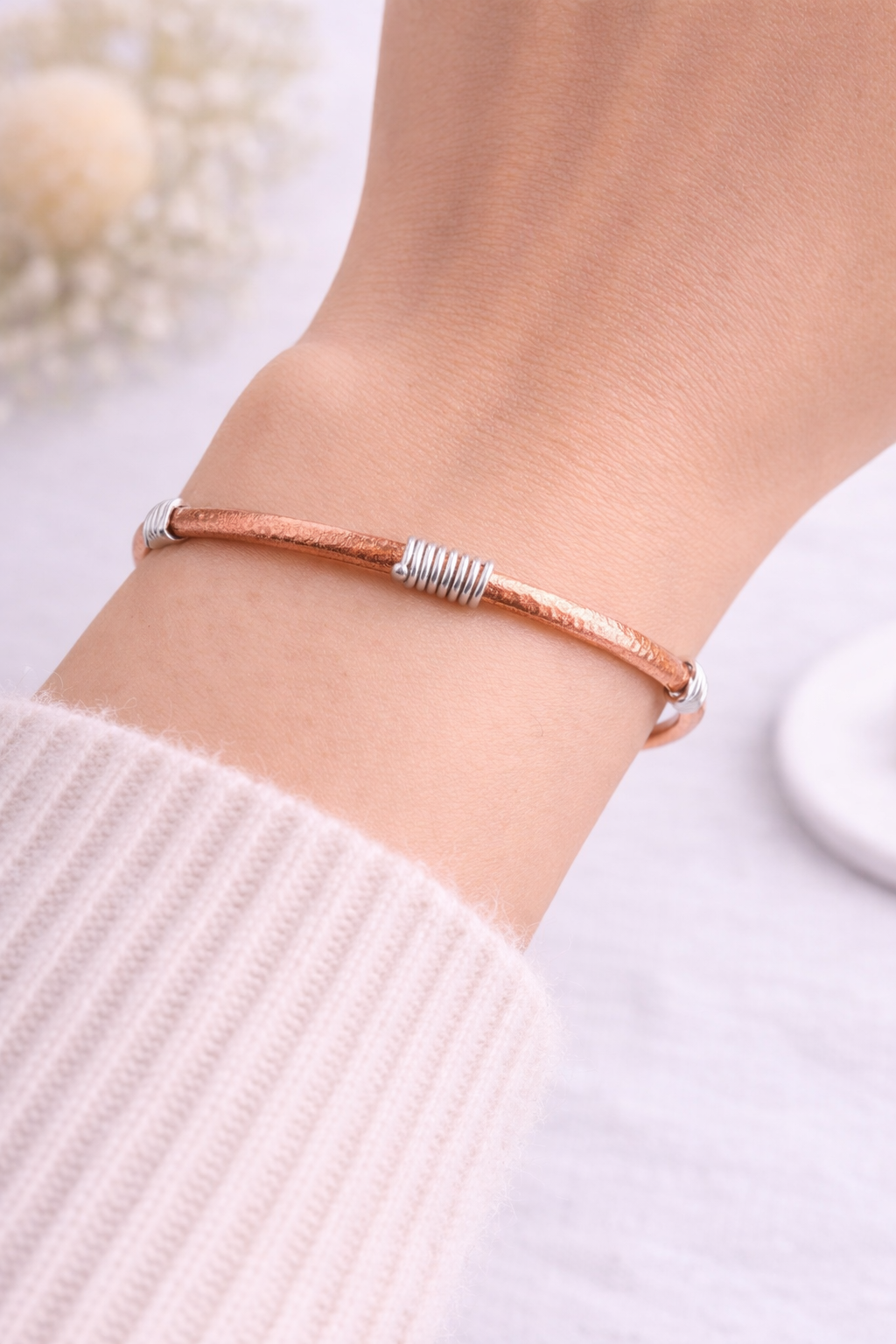 Copper & Sterling Silver Half Round Bangle Bracelets