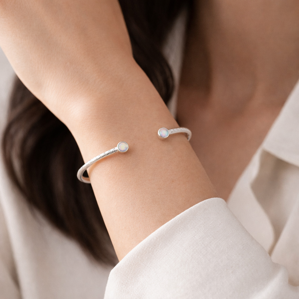 White Opal Open Cuff Bracelet