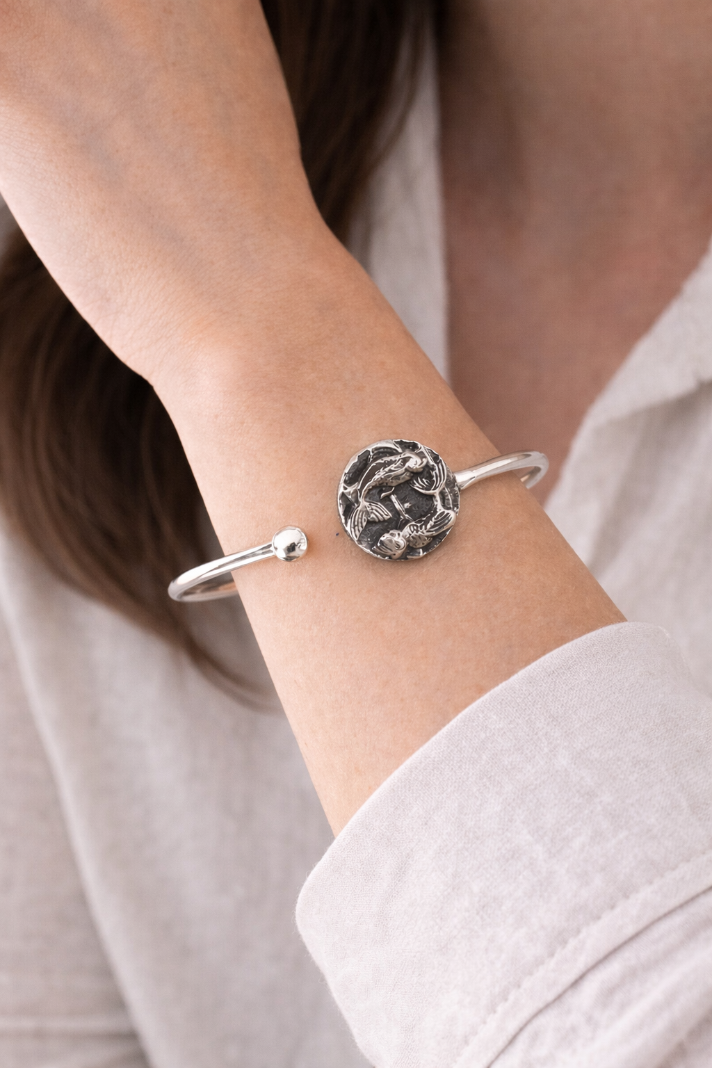 Sterling Silver Fish Cuff Bracelet