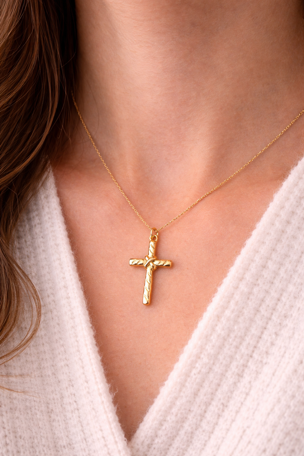 14K Solid Gold Cross Pendant Necklace
