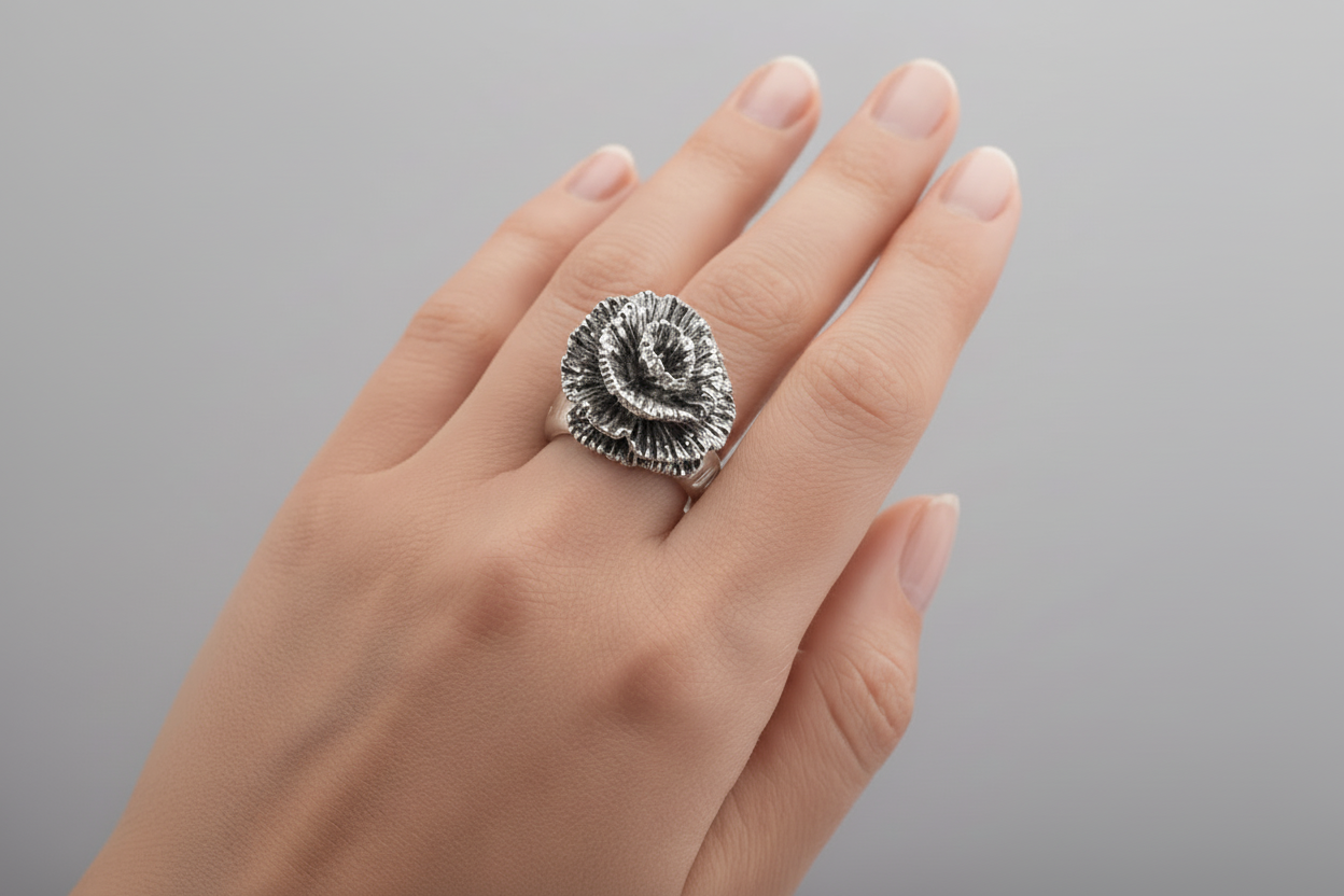 Sterling Silver Floral Statement Ring