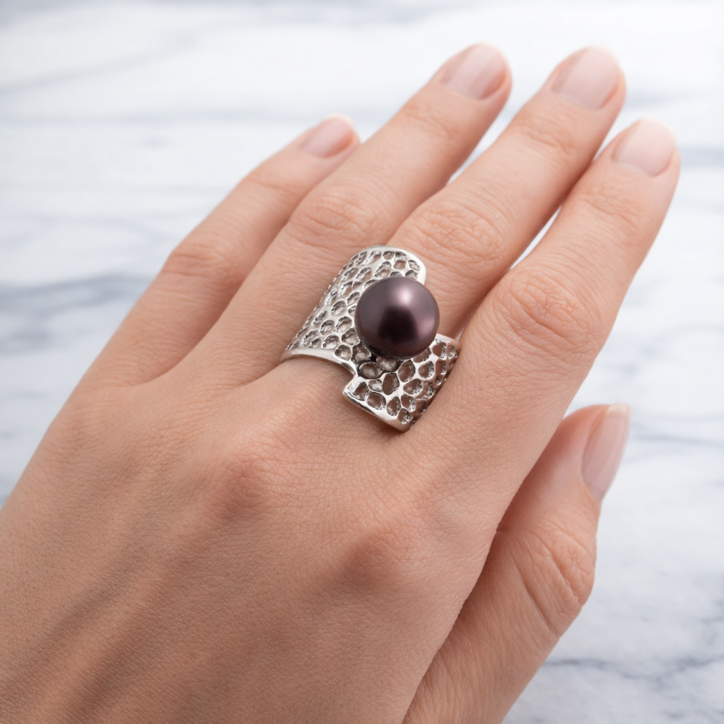 Sterling Silver Black Tahitian Pearl Ring