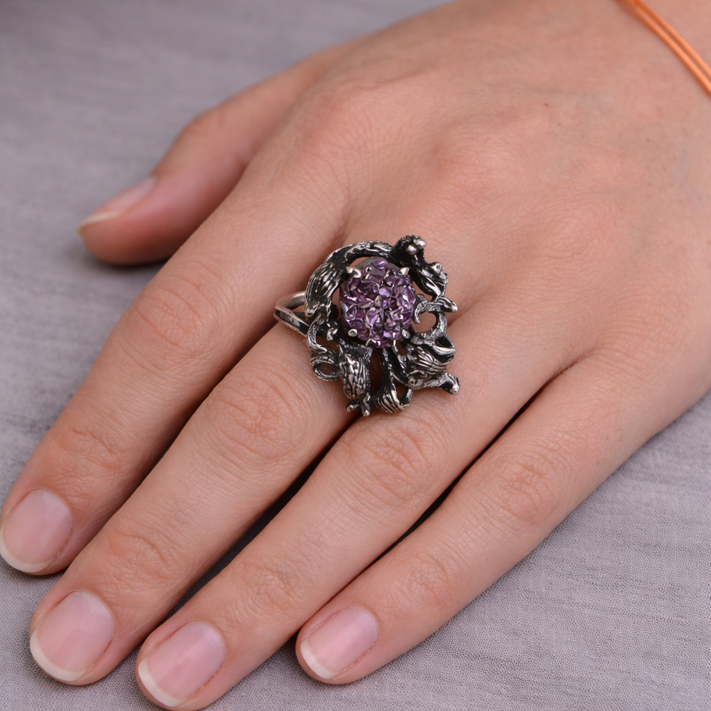 Sterling Silver Purple Druzy Statement Ring
