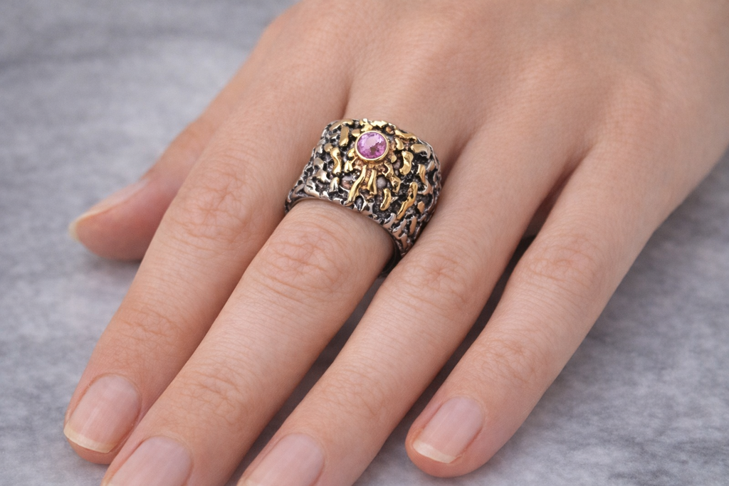 Pink Tourmaline Mixed Metal Ring