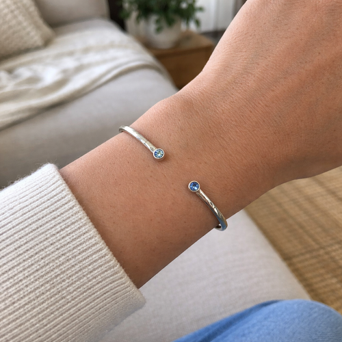 Aquamarine Silver Open Cuff Bracelet