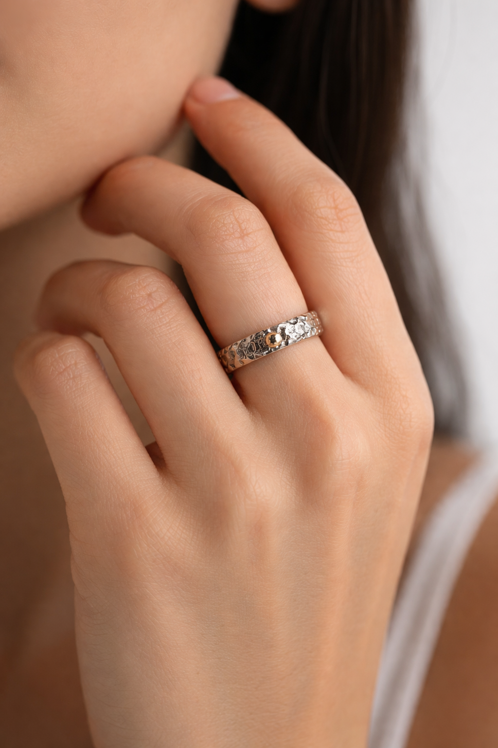 Sterling Silver Gold Dot Band Ring