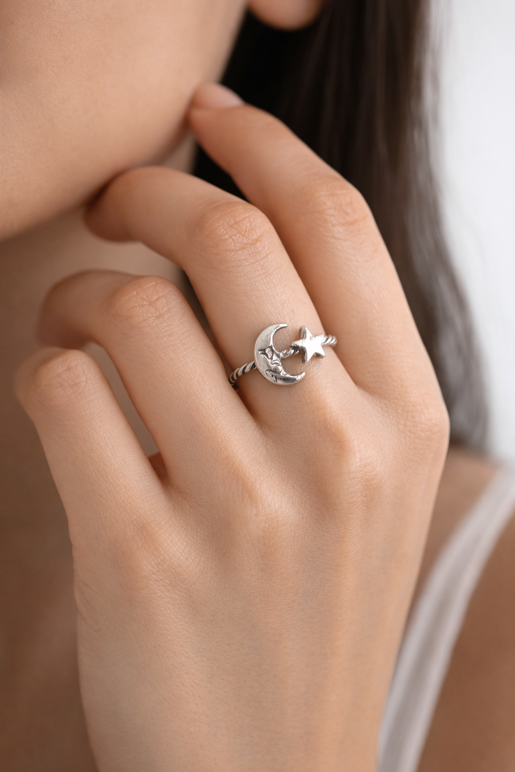 Sterling Silver Moon & Star Ring
