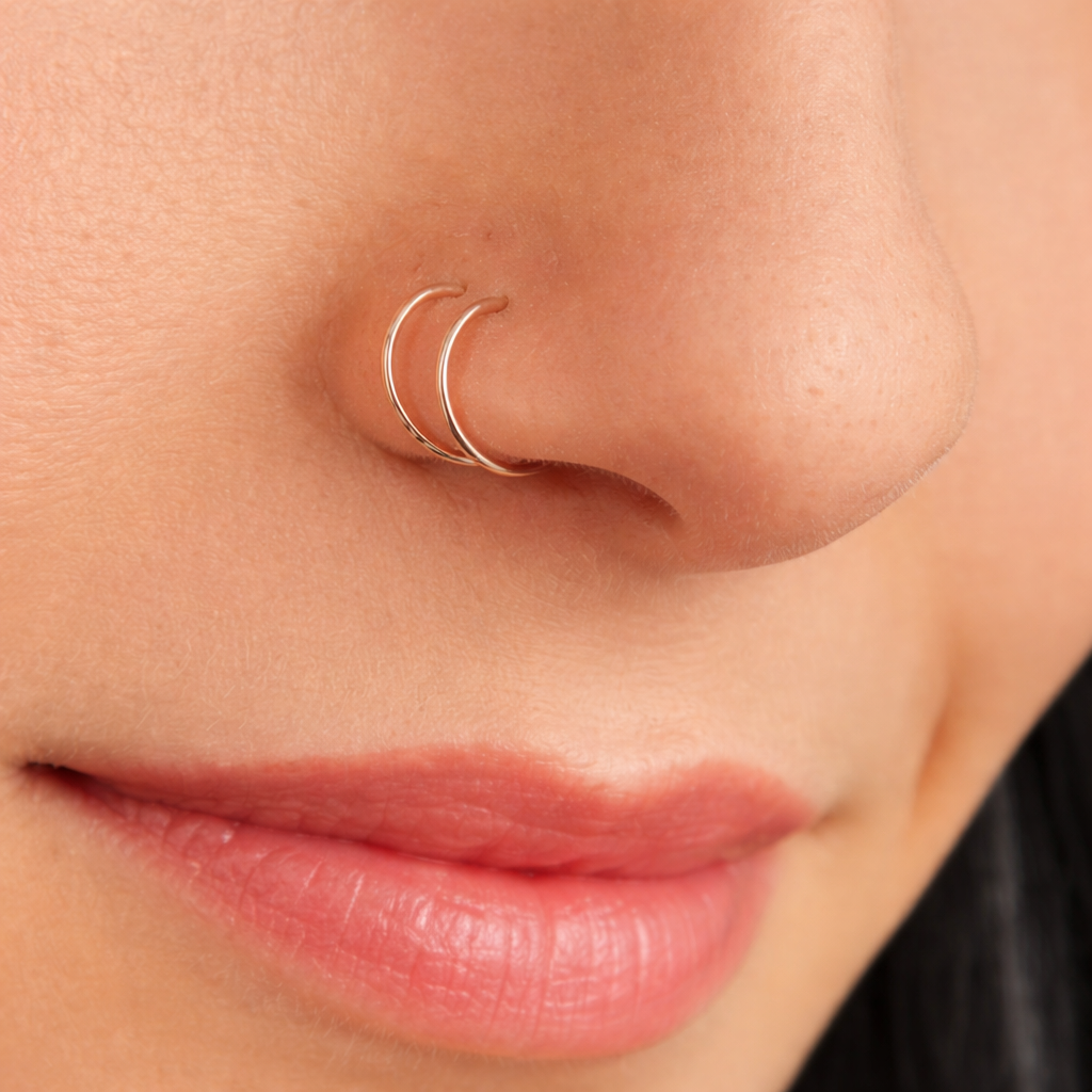 Spiral Twist Double Nose Hoop