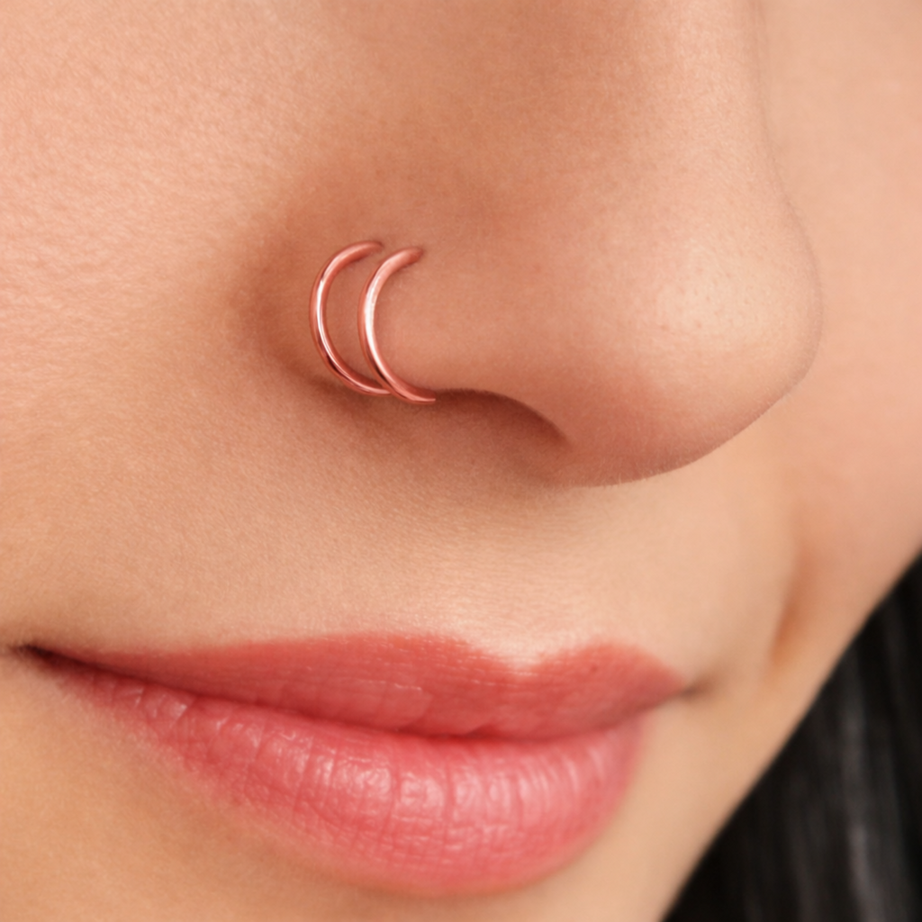 Spiral Twist Double Nose Hoop