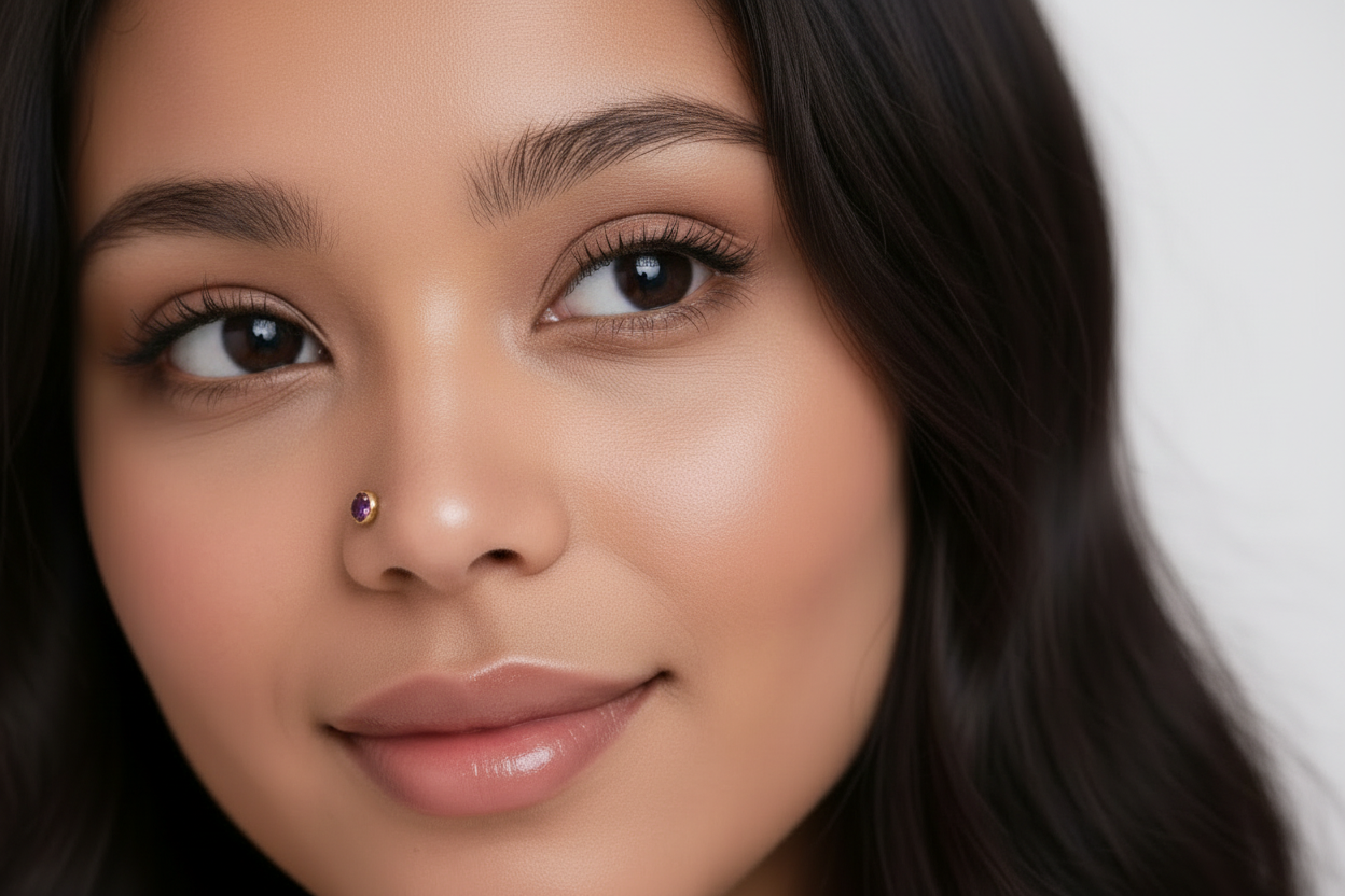 Solid Gold Amethyst Nose Screw