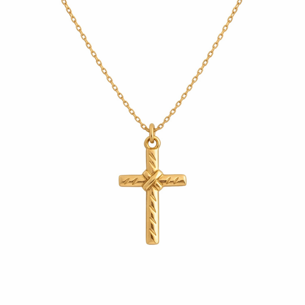14K Solid Gold Cross Pendant Necklace