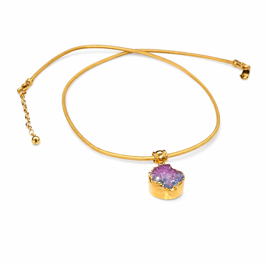 Pink & Blue Druzy Leather Cord Necklace