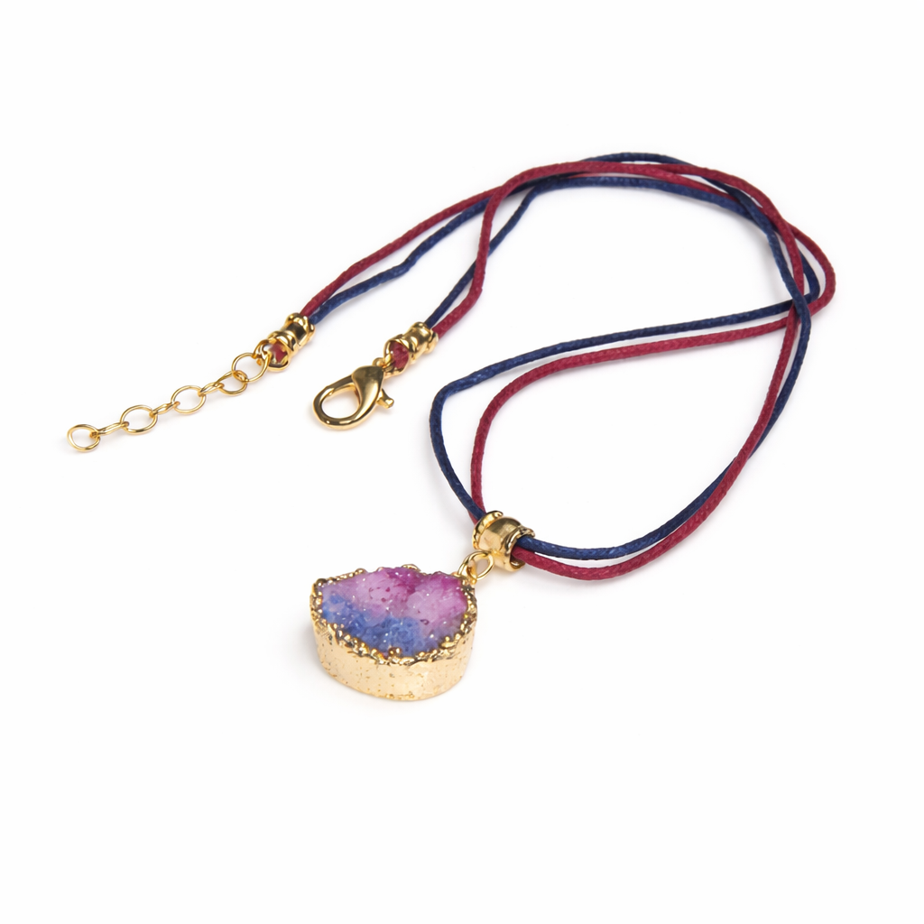 Pink & Blue Druzy Pendant Necklace
