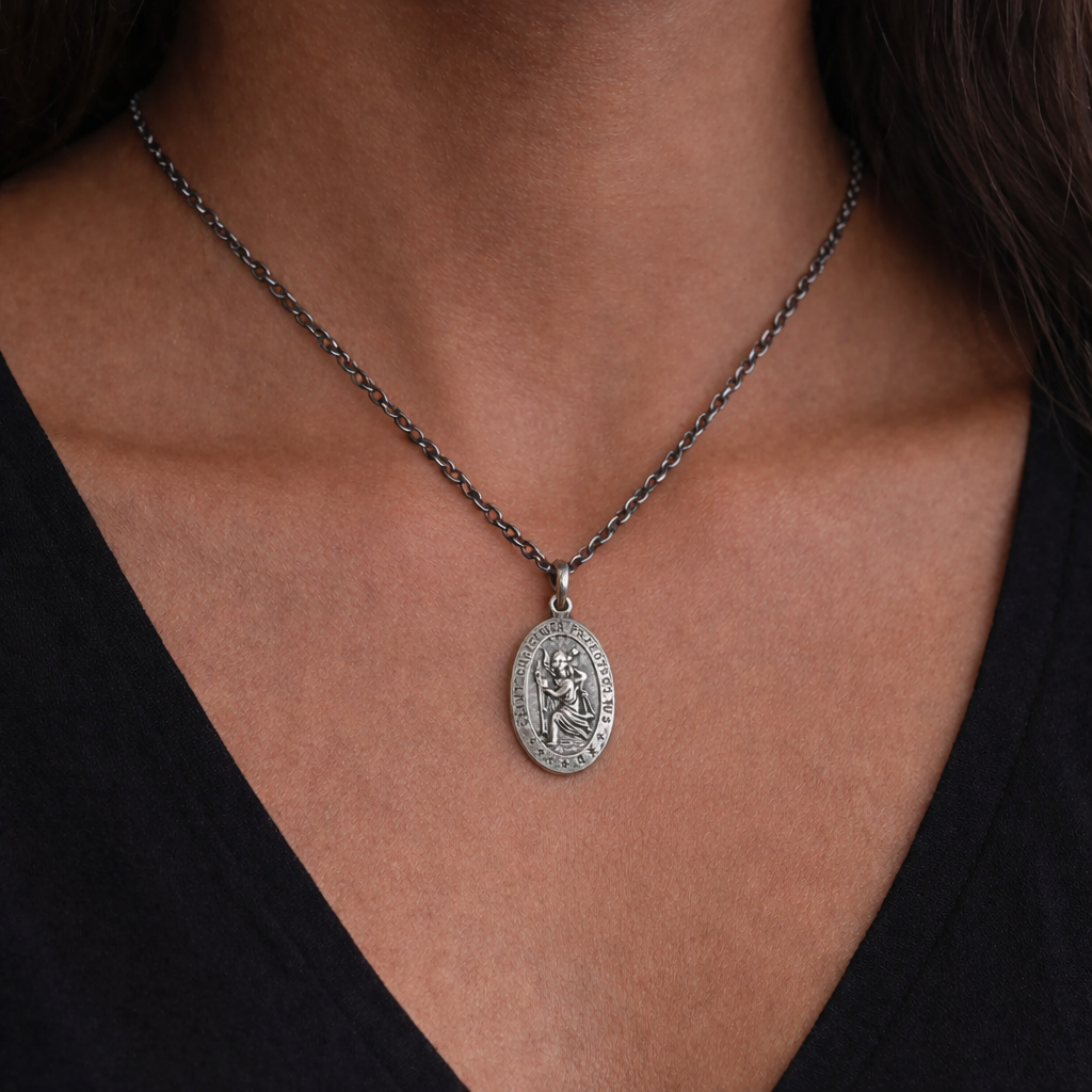Sterling Silver St. Christopher Medal Necklace