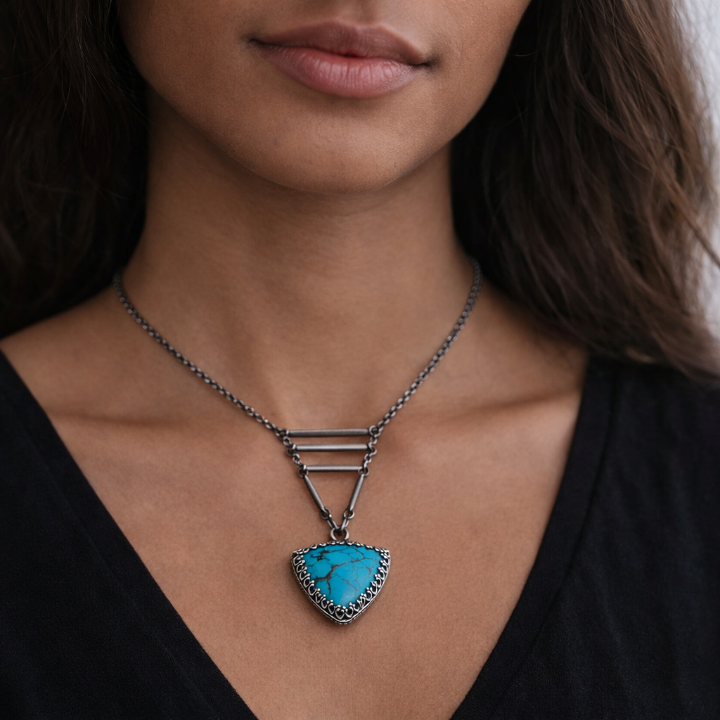 Sterling Silver Turquoise Triangle Necklace